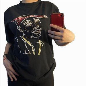 Vintage Tupac Hand Sewed Black Graphic Tshirt Top